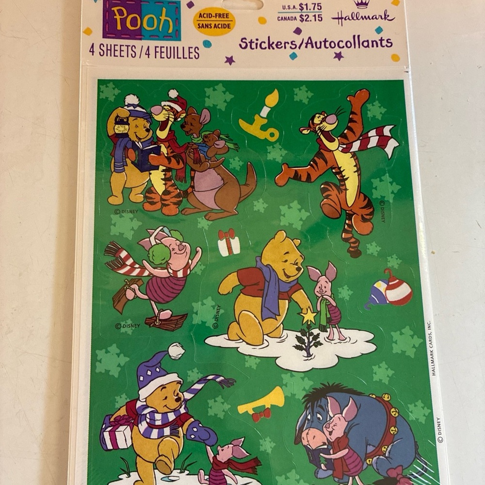 Disney Festive Green Winnie the Pooh Sticker Set hallmark Christmas new nip